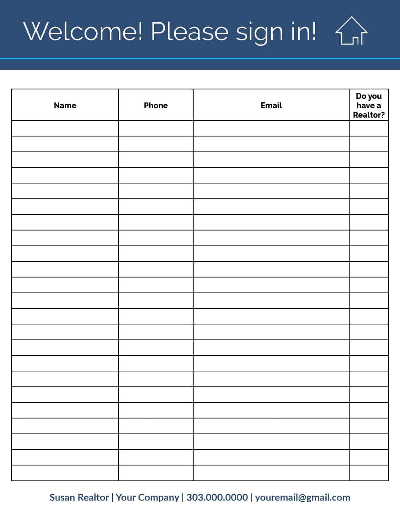Printable Open House Sign In Sheet