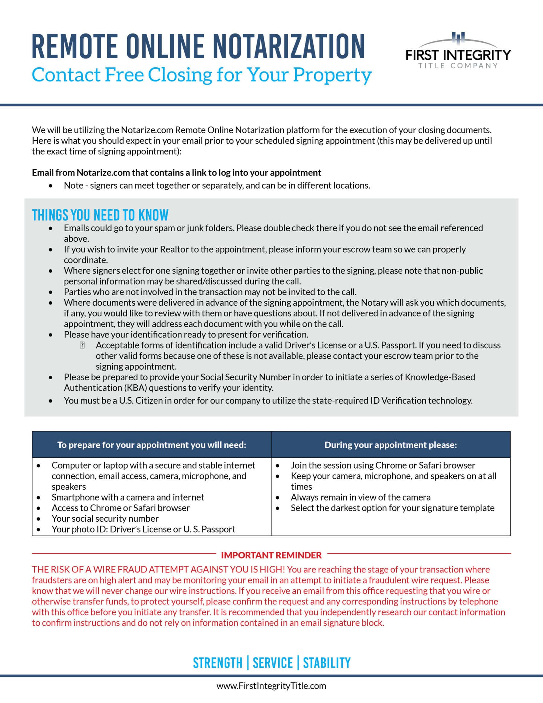 Remote Online Notarization Ron First Integrity Title Company